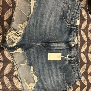 Good American Distressed Blue Denim Shorts